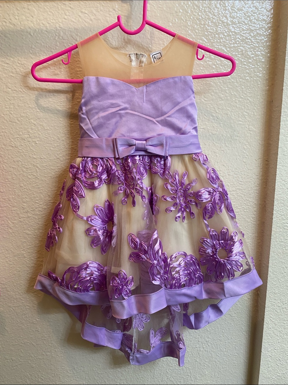 Girls Lavender Floral Embroidered Party Dress with Train